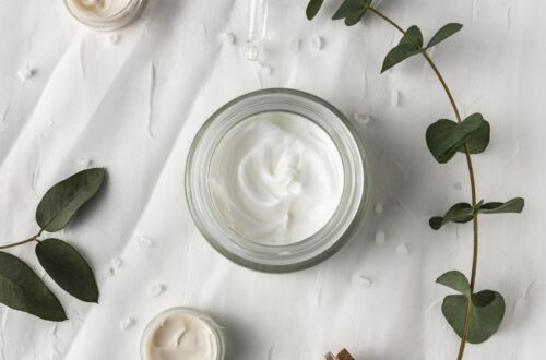 top view cream container with plant